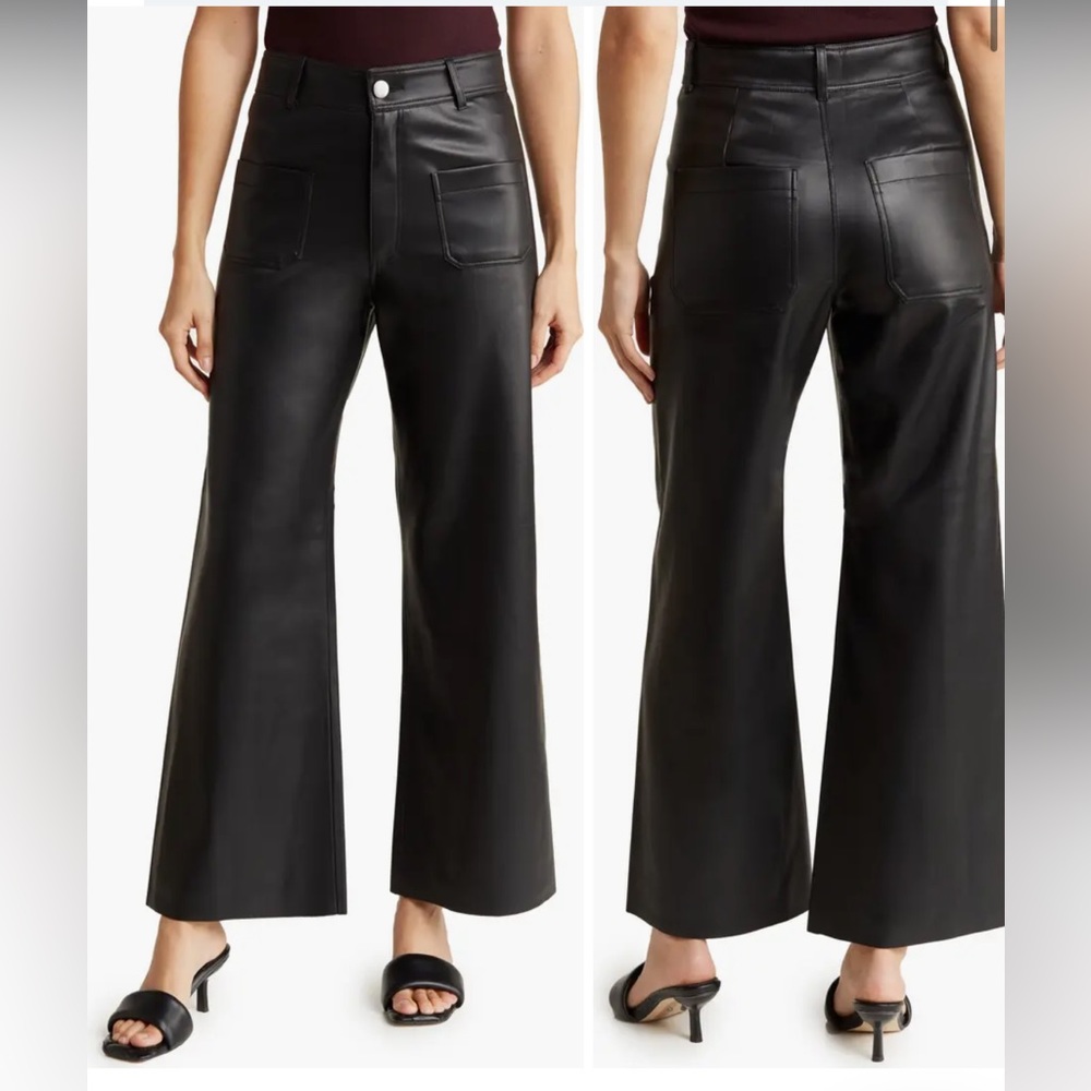 Industry Black Wide Leg Vegan Leather Pants Fall Autumn Size 6 Trousers faux NWT